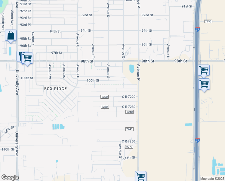 map of restaurants, bars, coffee shops, grocery stores, and more near 1720 102nd Street in Lubbock