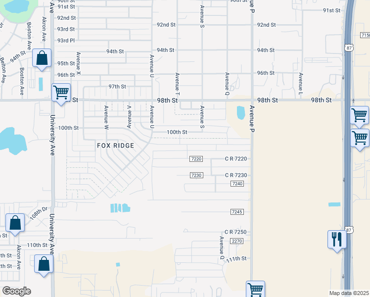 map of restaurants, bars, coffee shops, grocery stores, and more near 1919 100th Street in Lubbock