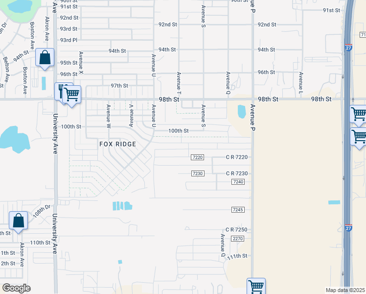 map of restaurants, bars, coffee shops, grocery stores, and more near 1919 100th Street in Lubbock