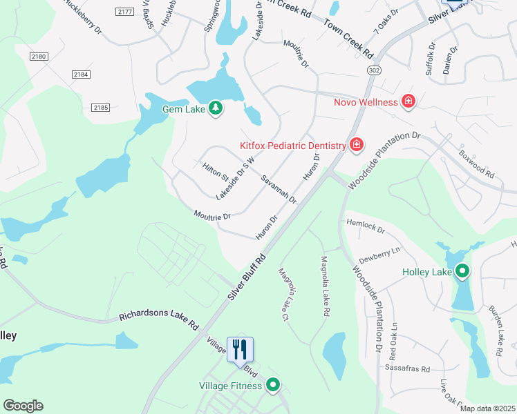 map of restaurants, bars, coffee shops, grocery stores, and more near 1276 Moultrie Drive in Aiken
