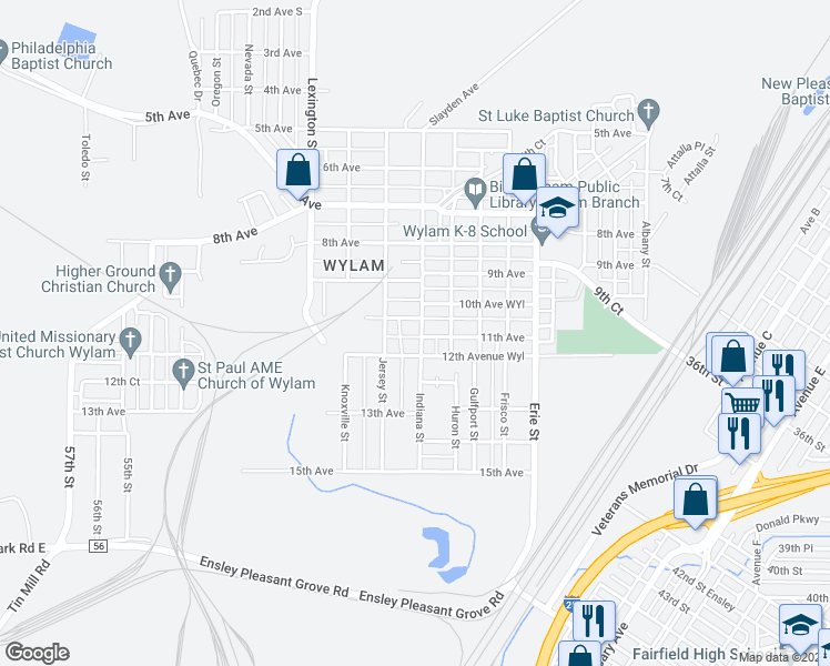 map of restaurants, bars, coffee shops, grocery stores, and more near 1008 Indiana Street in Birmingham