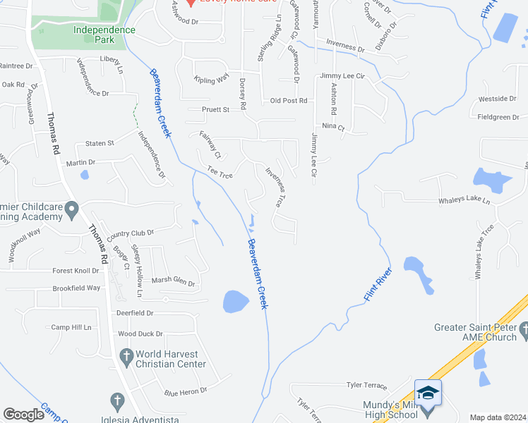 map of restaurants, bars, coffee shops, grocery stores, and more near 9312 Golf View Drive in Riverdale