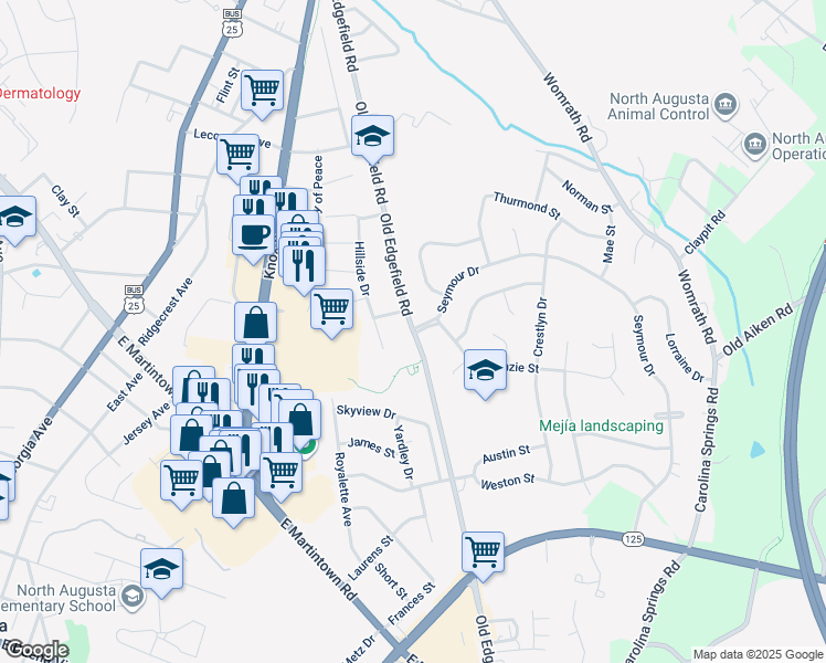 map of restaurants, bars, coffee shops, grocery stores, and more near 856 Old Edgefield Road in North Augusta