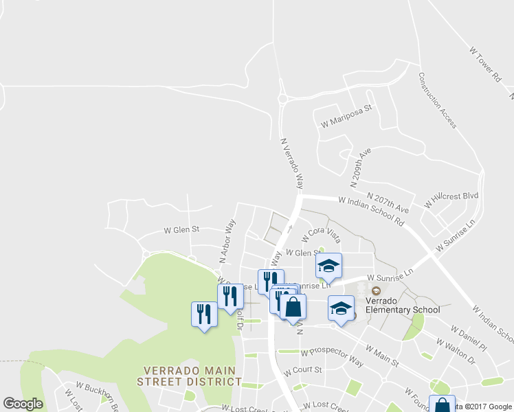 map of restaurants, bars, coffee shops, grocery stores, and more near 21166 West Sage Hill Road in Buckeye