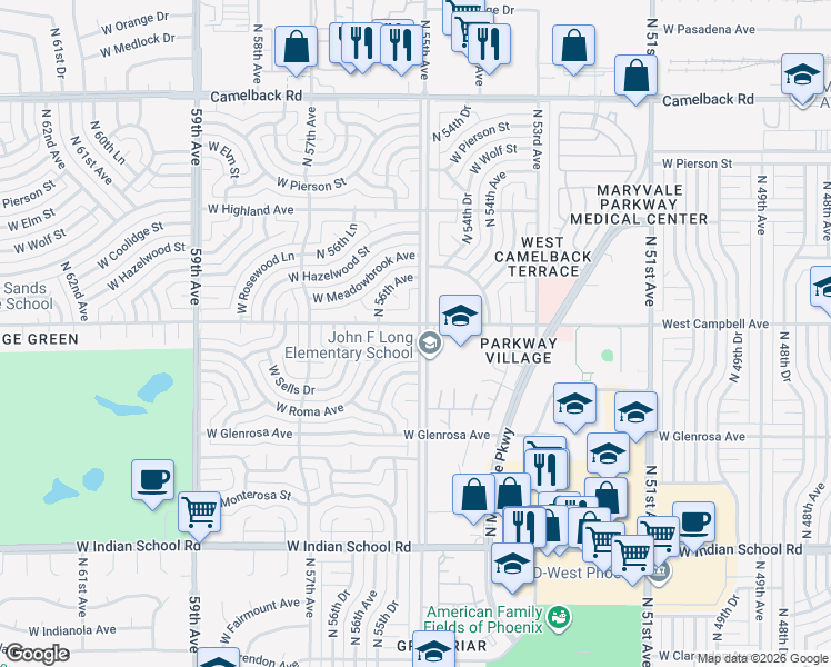 map of restaurants, bars, coffee shops, grocery stores, and more near in Phoenix