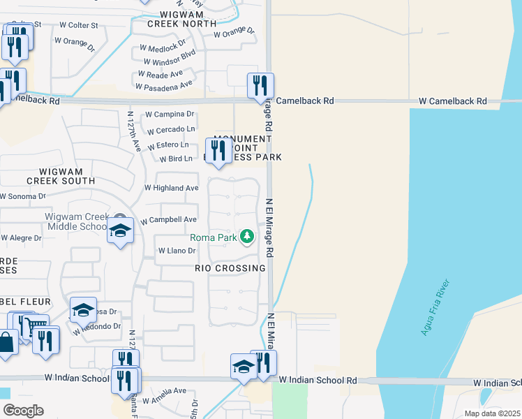map of restaurants, bars, coffee shops, grocery stores, and more near 4637 North 123rd Drive in Avondale