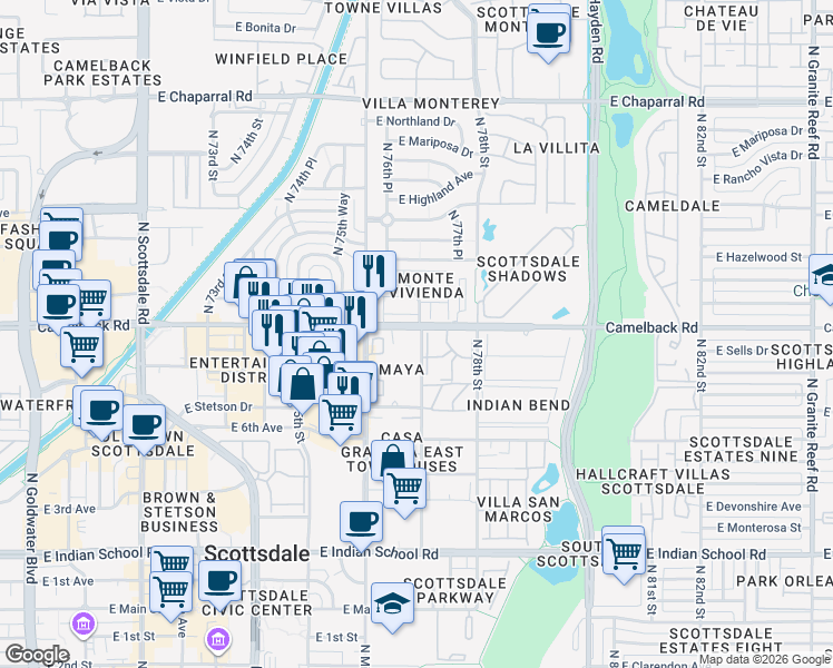 map of restaurants, bars, coffee shops, grocery stores, and more near in Scottsdale