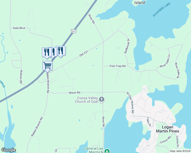 map of restaurants, bars, coffee shops, grocery stores, and more near 650 River Road in St. Clair County