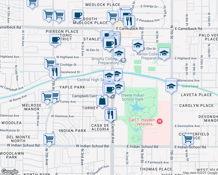 map of restaurants, bars, coffee shops, grocery stores, and more near in Phoenix