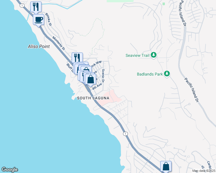 map of restaurants, bars, coffee shops, grocery stores, and more near 31721 Mar Vista Avenue in Laguna Beach
