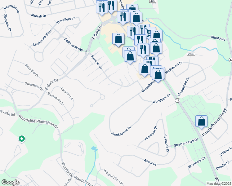 map of restaurants, bars, coffee shops, grocery stores, and more near 117 Bennington Lane in Aiken