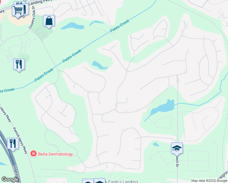 map of restaurants, bars, coffee shops, grocery stores, and more near 621 Champions Drive in McDonough