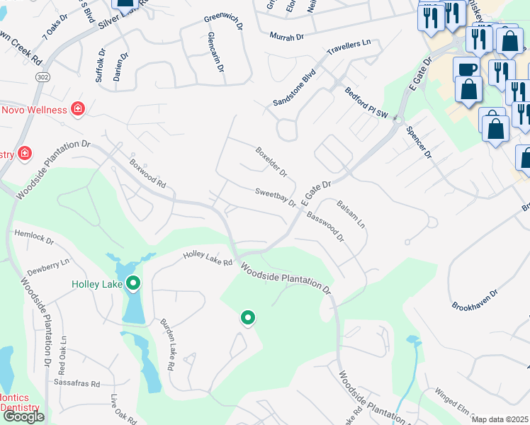 map of restaurants, bars, coffee shops, grocery stores, and more near 4 Sweet Gum Lane in Aiken