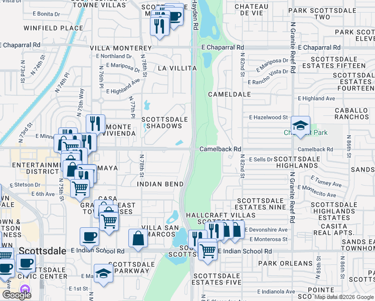 map of restaurants, bars, coffee shops, grocery stores, and more near in Scottsdale