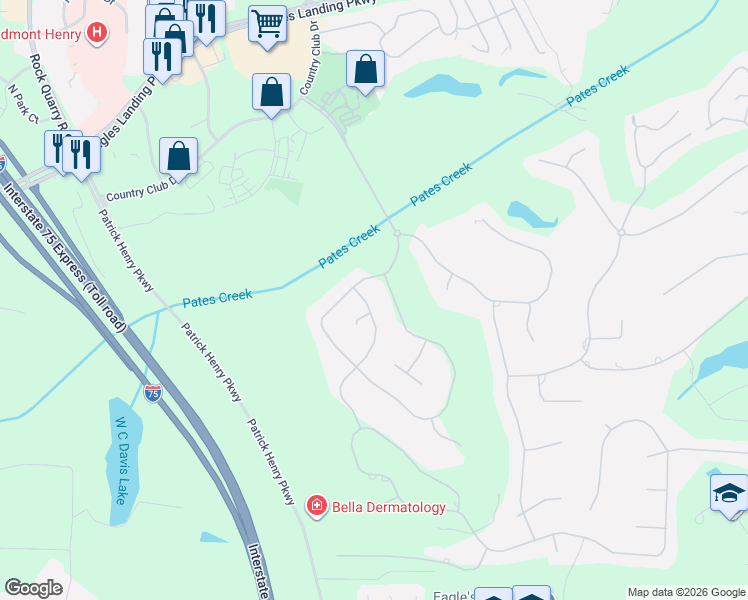 map of restaurants, bars, coffee shops, grocery stores, and more near 182 Glen Eagle Way in McDonough