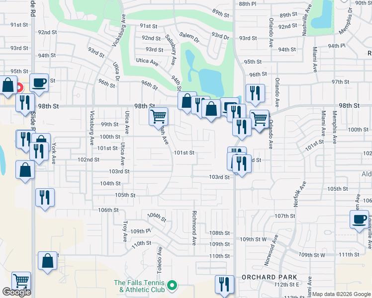map of restaurants, bars, coffee shops, grocery stores, and more near Richmond Avenue in Lubbock