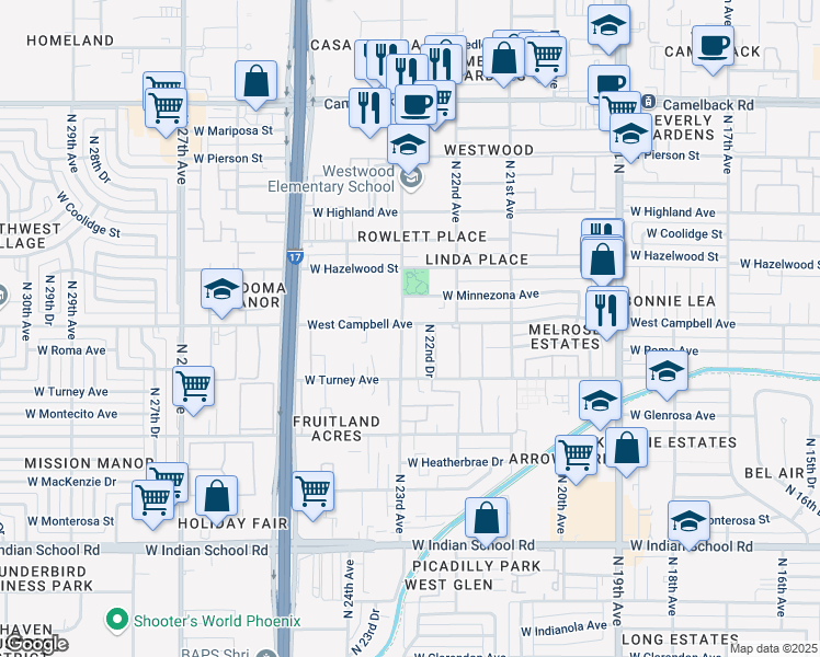 map of restaurants, bars, coffee shops, grocery stores, and more near 4503 North 23rd Avenue in Phoenix