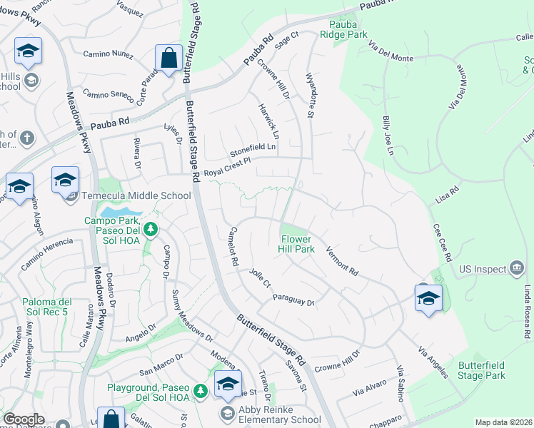 map of restaurants, bars, coffee shops, grocery stores, and more near 42548 Sparks Court in Temecula