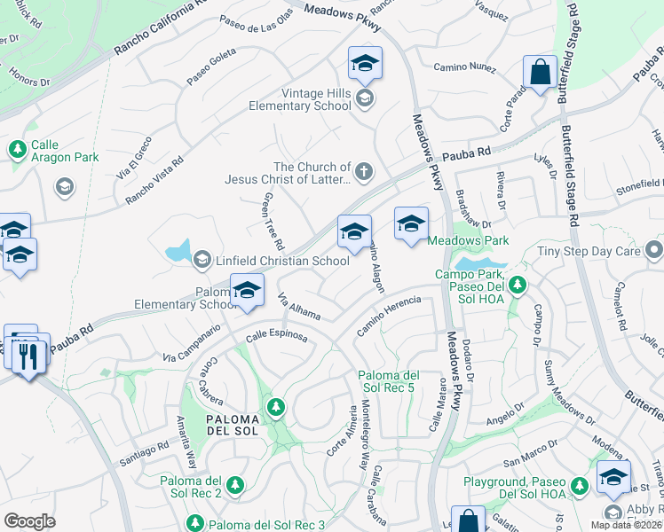 map of restaurants, bars, coffee shops, grocery stores, and more near 32064 Cala Gerona in Temecula