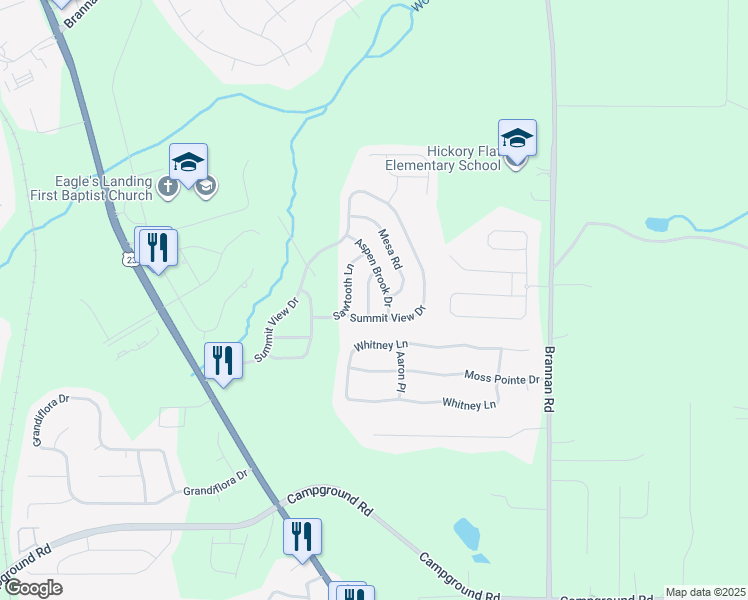 map of restaurants, bars, coffee shops, grocery stores, and more near 517 Cascade Walk in McDonough