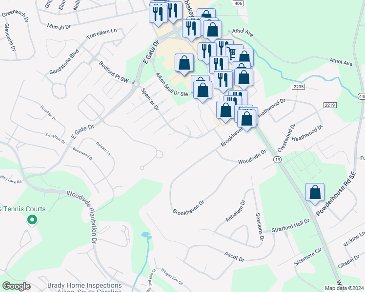 map of restaurants, bars, coffee shops, grocery stores, and more near 130 Bennington Lane in Aiken