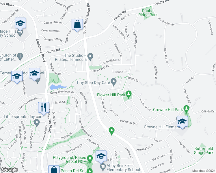 map of restaurants, bars, coffee shops, grocery stores, and more near 32875 Dupont Street in Temecula