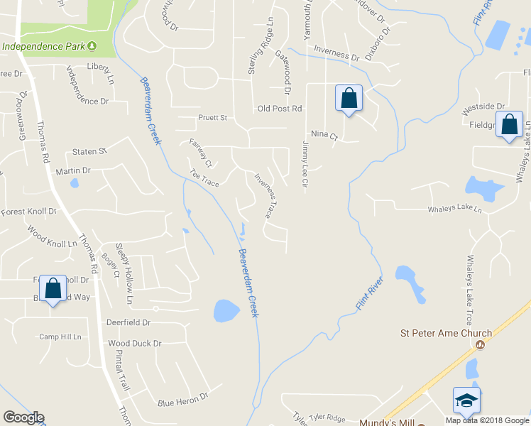 map of restaurants, bars, coffee shops, grocery stores, and more near 90 Inverness Trace in Riverdale