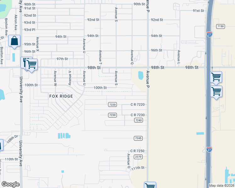 map of restaurants, bars, coffee shops, grocery stores, and more near 1720 102nd Street in Lubbock