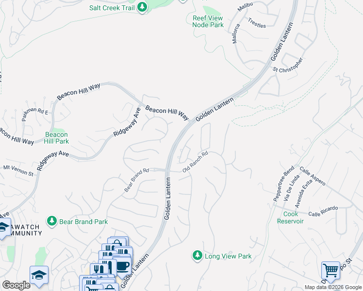 map of restaurants, bars, coffee shops, grocery stores, and more near 112 Cameray Heights in Laguna Niguel