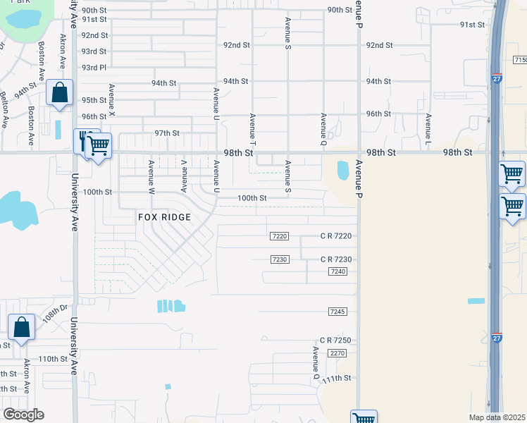 map of restaurants, bars, coffee shops, grocery stores, and more near 1919 100th Street in Lubbock