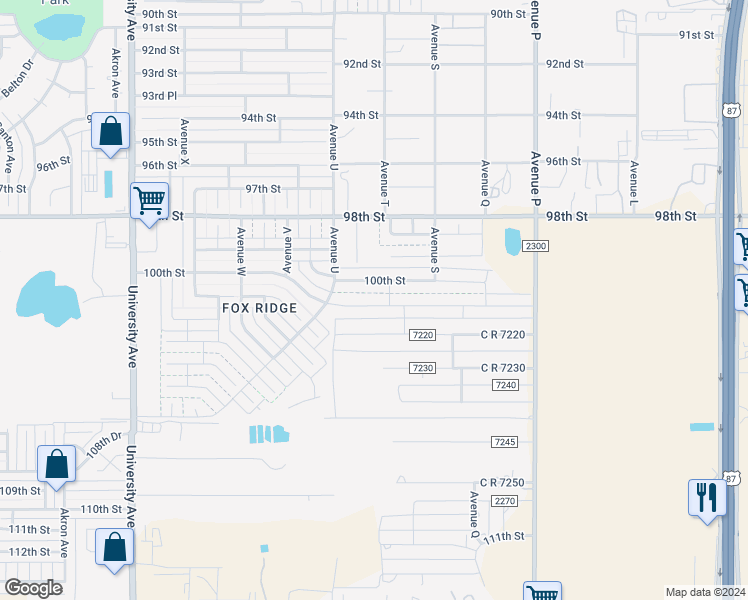 map of restaurants, bars, coffee shops, grocery stores, and more near 2013 100th Street in Lubbock