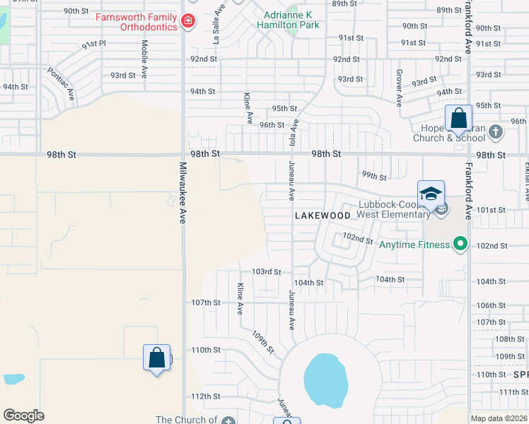 map of restaurants, bars, coffee shops, grocery stores, and more near 6215 101st Street in Lubbock