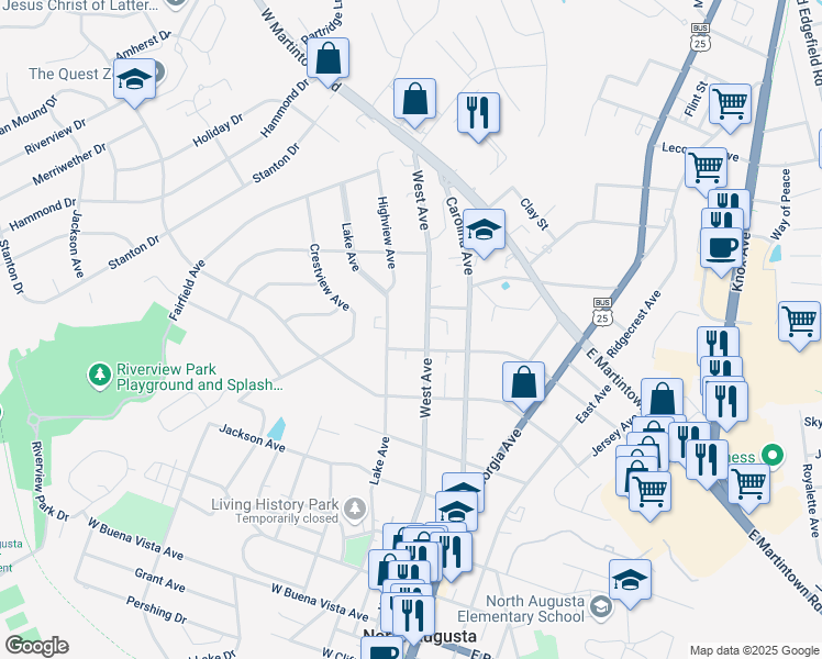 map of restaurants, bars, coffee shops, grocery stores, and more near 1008 West Ave in North Augusta