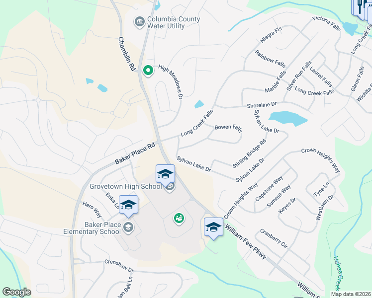 map of restaurants, bars, coffee shops, grocery stores, and more near 535 Midland Passage in Grovetown