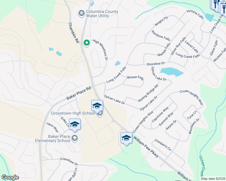 map of restaurants, bars, coffee shops, grocery stores, and more near 535 Midland Passage in Grovetown