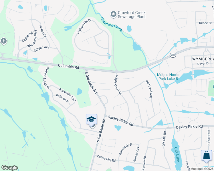 map of restaurants, bars, coffee shops, grocery stores, and more near 4636 Brookwood Lane in Grovetown
