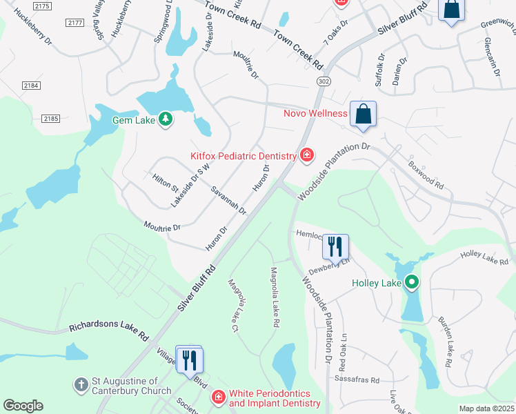 map of restaurants, bars, coffee shops, grocery stores, and more near in Aiken