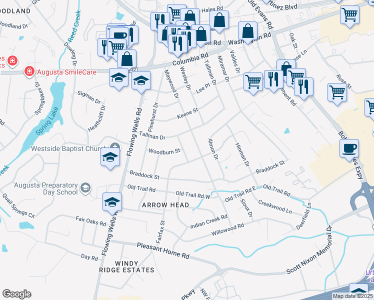 map of restaurants, bars, coffee shops, grocery stores, and more near 234 Elgin Drive in Martinez