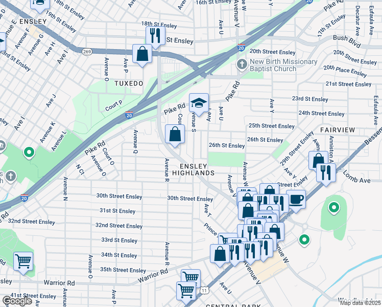 map of restaurants, bars, coffee shops, grocery stores, and more near 2620 Avenue South in Birmingham