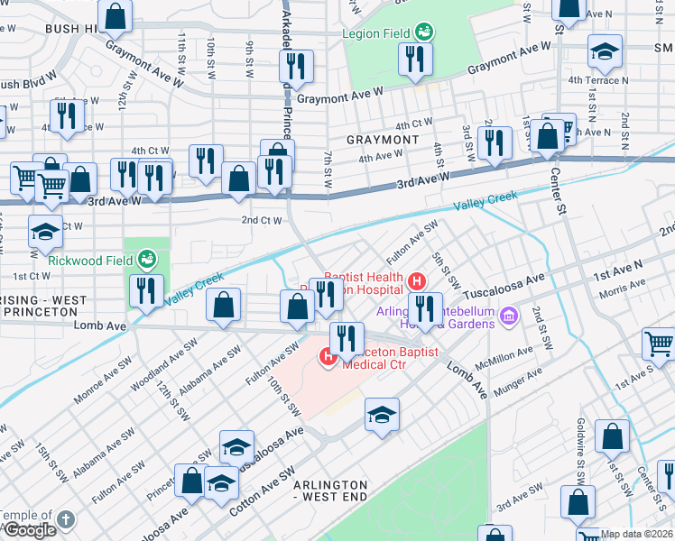 map of restaurants, bars, coffee shops, grocery stores, and more near 644 Alabama Avenue Southwest in Birmingham