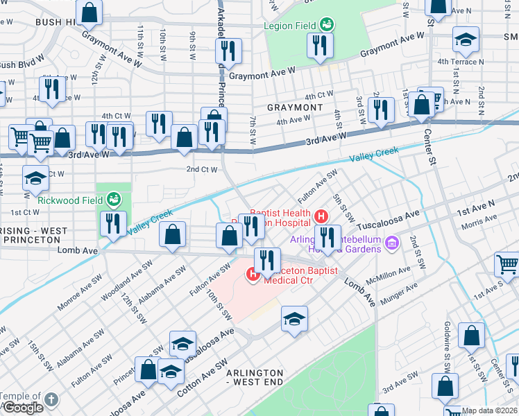 map of restaurants, bars, coffee shops, grocery stores, and more near 644 Alabama Avenue Southwest in Birmingham
