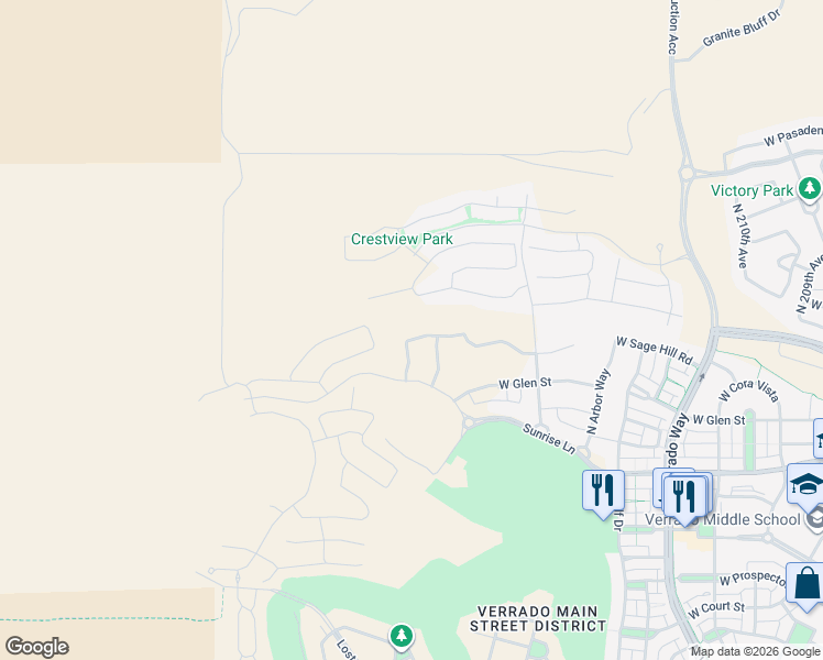 map of restaurants, bars, coffee shops, grocery stores, and more near 21560 West Sage Hill Road in Buckeye