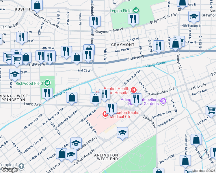 map of restaurants, bars, coffee shops, grocery stores, and more near 644 Alabama Avenue Southwest in Birmingham