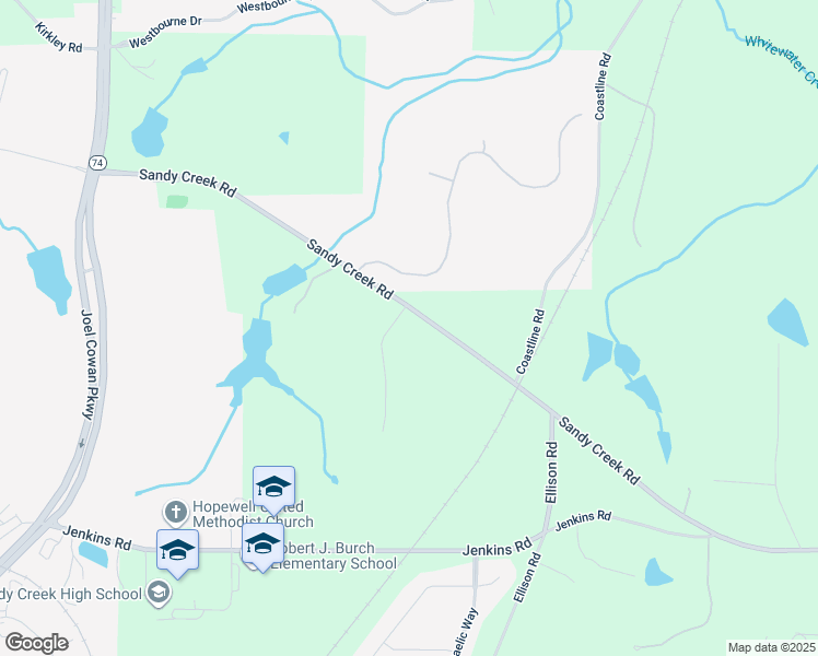 map of restaurants, bars, coffee shops, grocery stores, and more near 100 Sandy Ridge Trail in Fayetteville