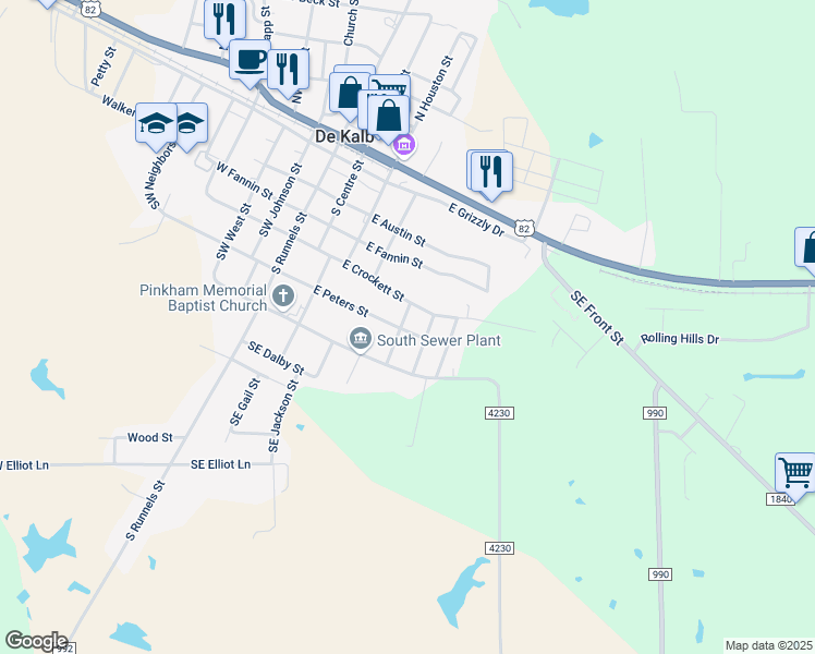 map of restaurants, bars, coffee shops, grocery stores, and more near 421 Howell Street in De Kalb