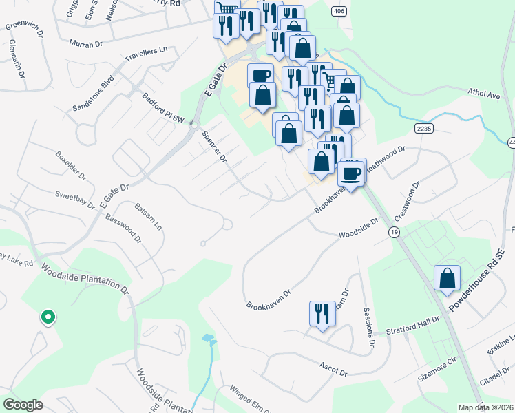 map of restaurants, bars, coffee shops, grocery stores, and more near 117 Bennington Lane in Aiken