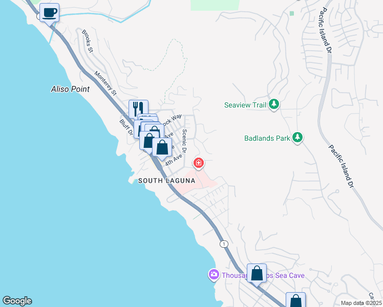 map of restaurants, bars, coffee shops, grocery stores, and more near 31721 Mar Vista Avenue in Laguna Beach