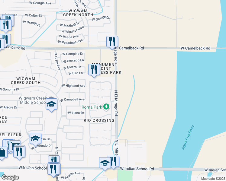 map of restaurants, bars, coffee shops, grocery stores, and more near 4637 North 123rd Drive in Avondale