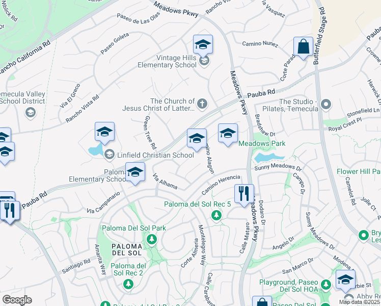 map of restaurants, bars, coffee shops, grocery stores, and more near 32064 Cala Gerona in Temecula