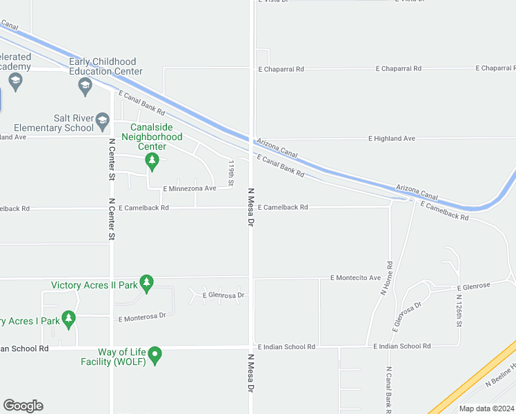 map of restaurants, bars, coffee shops, grocery stores, and more near 16158 East Camelback Road in Scottsdale